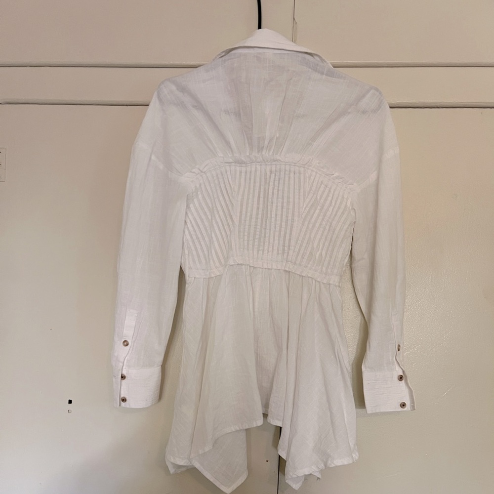 Pilcro White Corset Buttondown Pleated Peplum Victorian Top Shirt  XXS - Picture 4 of 6